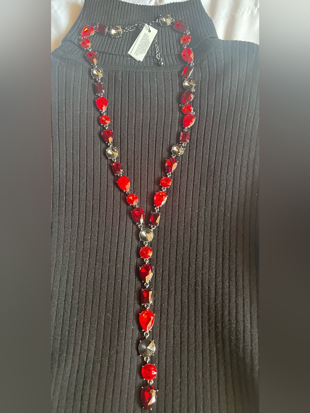 White House Black Market Red Black Smoky Crystal Y-Necklace